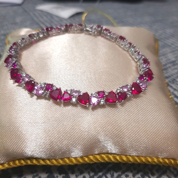Pink Ruby & Sapphire Stones Sterling Silver Bracelet - Picture 7 of 15